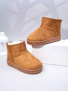 Autumn/Winter New Kids Snow Boots, Mid-Large Children Flat Shoes, Plush Thick Sole Boys Warm Boots, Toddler Short Booties