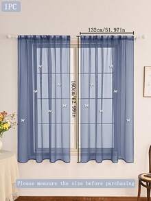 含 1 件涤纶薄纱窗帘杆，6 件白色蝴蝶装饰，纯色，经典设计，含杆，可过滤卧室、客厅窗户的阳光