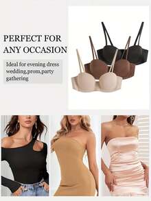 3pcs Solid Color Bras, Comfortable Lift & Support, Underwire, Detachable Straps, Versatile Wear, Suitable For Dates, Vacation, Daily Wear, Weddings, Formal Occasions, Cold Shoulder Dresses [Suitable For B Cup And Above]