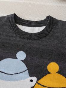 小男孩可爱企鹅图案毛衣卡通针织套头衫长袖，适合日常、度假、春秋冬