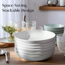 Porcelain Pasta Bowls Set Of 7 Large Serving Bowls Wide And Shallow 8.3 Inch 30 Oz Capacity Perfect For Pasta Salad Cereal Soup Microwave And Dishwasher Safe This Version Avoids Using Any Banned Words While Maintaining Clarity About The Product's Features And Uses. - 白色 - 查看 5