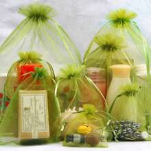 50/100个礼品包装袋，橄榄绿色欧根纱糖果袋，绿色包装袋，餐具，万圣节圣诞节家居用品，节日婚礼派对礼品包装，节庆活动及派对用品，礼品袋糖果袋，旅行收纳包装袋，节日礼品袋，水果防虫袋，圣诞节情人节