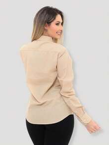 Women's Formal Shirt Premium Linen Structured Long Sleeve Shirt - Beige - View 10