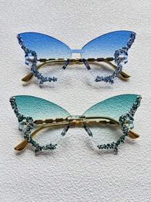 1/2 Paar modische Schmetterlingsform Großer Rahmen Dekorationsbrille, geeignet für Bälle, Modeschauen, Frauenbrille mit Diamanten verziert, Partybrille und Reise