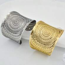 1pc Vintage Hieroglyphic Floral Pattern Bangle Bracelet, Unique Arm Cuff