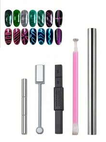 1支/7支装美甲磁力工具，超长双头美甲磁力笔磁棒，3D磁性猫眼凝胶美甲艺术，DIY 3D磁性美甲，沙龙、工作室或家庭使用，金色、银色、闪光色，3种颜色可选。美甲用品，美甲工具，美甲艺术工具，返校季，美甲，美甲工具（适用于按压式美甲片） - 彩色 - 查看 10