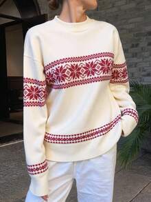 Livesso Women's Color Block Snowflake Christmas Sweater ,Holiday,Fall Clothes - Apricot - View 4
