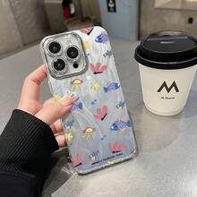 Funda para teléfono (1 unidad) con degradado de gasa multicolor, tecnología IMD Laser. Compatible con todas las series 16/15/14/13/12/11, 13/14 Pro/15 Plus/16 Pro. Incluye protector de lente. Diseño híbrido clásico a prueba de golpes. - Colores mixtos 1 - Ver 3