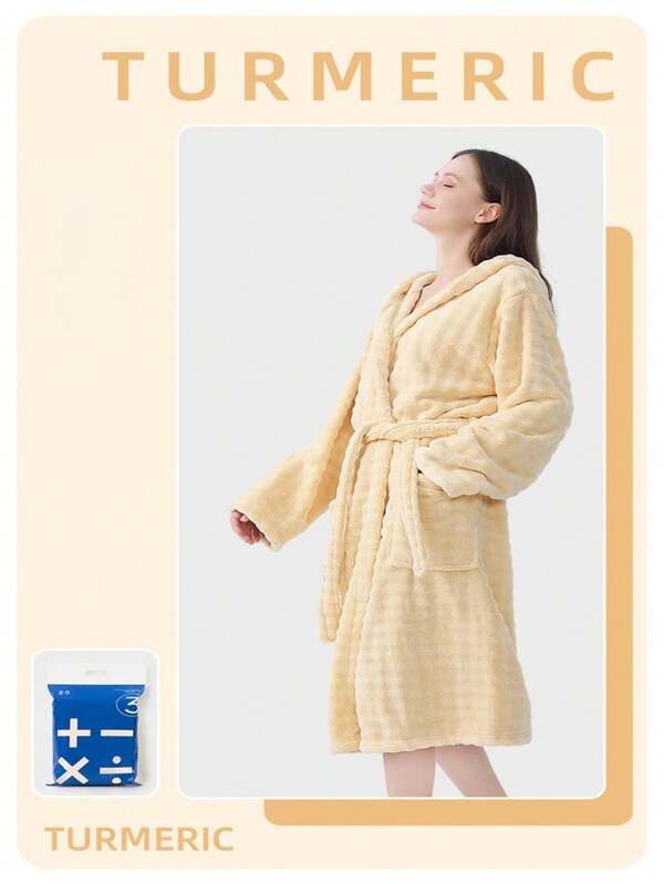 1pc Plain Collar Bathrobe, Loungewear Robe, Soft & Absorbent Cotton Suitable For Bathroom, Bedroom, Pool