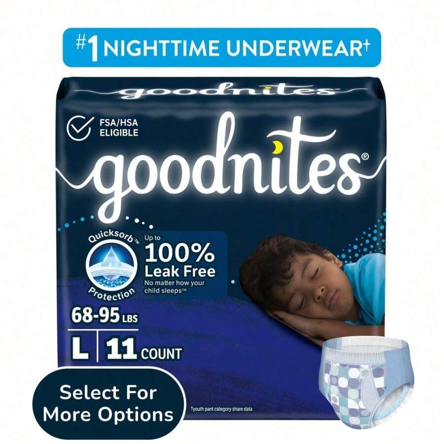 Potty Training Underwear-Goodnites Bedwetting Underwear For Boys, L (68-95 Lbs), 11 Ct (Select For More)