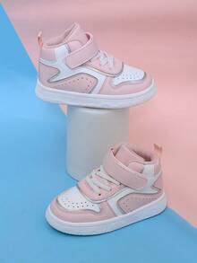 1 Pair Fashion New Infant Hook And Loop Sports Shoes, Non-Slip Wear-Resistant Comfortable Small White Shoes, Lightweight Easy To Wear Molded Footbed, Stable And Secure Toddler Shoes, Neutral Minimalist Style Suitable For Daily Wear And Running - Pink - View 1