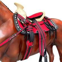 Montura Silla Charra para Caballo Resistente a la Humedad, Ligera, de Fácil Mantenimiento, Cantinas Desmontables- Equipada con Cincho,Carona Sencilla, Pecho pretal, Cabezada y Correas para Espuelas- Montura de Trabajo - Rojo-Fuste Natural - Ver 5