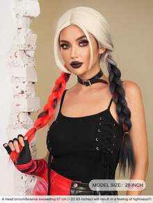 7JHH WIGS Tóc giả tết bím dài hai tông màu đen và đỏ tinh nghịch dài 28 inch - Tóc giả bằng sợi tổng hợp chịu nhiệt cao cấp, tóc giả hóa trang Punk Rock dành cho nữ và bé gái, hóa trang thành nhân vật phản diện trong truyện tranh Halloween và sử dụng trong tiệc theo chủ đề - Đỏ - Xem 4