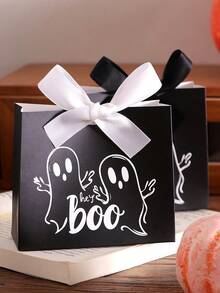 5pcs/Set Kotak Hadiah Mini Hantu BOO dengan Pita Hitam, Cocok untuk Menyimpan Permen Halloween, Cokelat, dan Hadiah Kecil, Desain Hantu Lucu, Cocok untuk Dekorasi Halloween dan Penggunaan Natal - beraneka warna - View 5