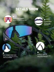 1pc Plastic Black One-Piece Rubber Soft Temples Cool Classic Simple Sport Style Sports Glasses For Climbing Club Hiking Accessories For Summer Beach Vacation,Outdoor,Travel