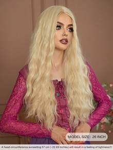 7JHH WIGS Tóc giả dài gợn sóng màu vàng 26 inch dành cho nữ, tóc giả xoăn lọn to ở giữa, tóc giả sợi chịu nhiệt cao cấp dùng cho trang phục cosplay phù thủy Sarah, chụp ảnh đường phố cho tiệc âm nhạc - Vàng - Xem 4