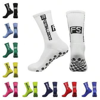 1 Pair Silicone Dot Anti-Slip Football/Soccer Sports Crew Socks, Suitable For Football, Running, Cycling, Hiking, Outdoor Sports