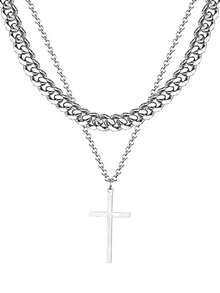 Nuevo collar de acero inoxidable con cruz para hombre, artículo de joyería con colgante de titanio de metal para hombres - Multicolor - Ver 3