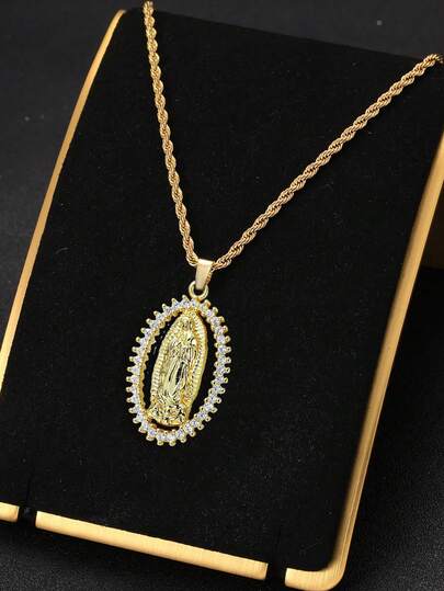 1 pieza Collar con colgante de Virgen María enchapado en oro de 24k de cobre de alta gama con cristal, joyería religiosa católica y cristiana vintage para hombres y mujeres