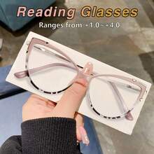 1 pieza Gafas de lectura de moda con forma de ojo de gato para mujeres, montura de metal con bisagras de resorte de alta calidad con estampado de leopardo, lectores elegantes y con estilo esenciales diarios - Leopardo rosa - Ver 3