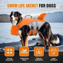 Dog Life Jacket, Tear-Resistant Material, Shark Pattern, Adjustable, High Buoyancy, Durable Rescue Handle, Suitable For Small, Medium And Large Dogs - Multicolor - View 12