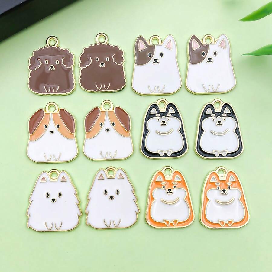 5/12 件可爱珐琅狗饰品卡通宠物狗动物吊坠适用于 DIY 手链项链耳环钥匙扣珠宝制作工艺品配件 - 彩色 - 查看 1