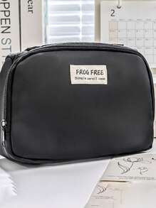 1 pezzo Borsa unisex per cartoleria e trucchi, con manico superiore, multi-strato, in colore unito con decoro in inglese, adatto per scuola e ufficio, essenziale per il ritorno a scuola, regalo decorativo per Ringraziamento, Natale e Ognissanti, astuccio portapenne, astuccio per zaino