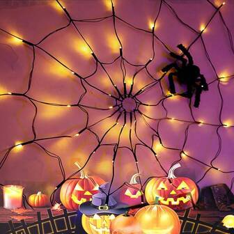 万圣节 LED 蜘蛛网灯，仿生蜘蛛，IP44 防水，电池供电，节日装饰氛围灯，适用于派对、卧室、花园 - 蜘蛛网灯，万圣节氛围灯 - 专为营造恐怖氛围而设计，万圣节装饰房间装饰，万圣节花园装饰，可作为礼物，仙女节日装饰，节日装饰
