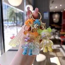 1pc Creative Colorful Standing Bear Keychain Pendant, Lovely Gradient Color Animal Figure Keyring Decor, Gift For Classmates, Friends, Family, Valentine's Day, Birthday, Party Accessory Car Accessories Cute Goth Y2k