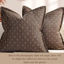 1pc Simple Farmhouse Linen Jacquard Throw Pillow Case - Coffee - View 5