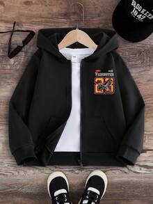 1pc Tween Boys' Casual Simple Letter Printed Hooded Jacket Long Sleeve Sweatshirt Clothes For Boys Autumn And Winter Loose Fit Suitable For Autumn/Winter, Young Student Wear