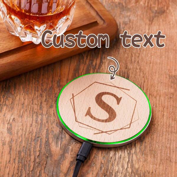 Personalized Name And Logo Wood Wireless Charging Station, 15W Fast Qi Charging Phone Pad, Corporate Employee Gift , Special Fathers Gift