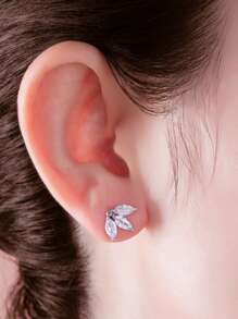 1 Pair Minimalist Zirconia Leaf Stud Earrings, Versatile For Daily Wear, Suitable For Party, Wedding, Music Festival