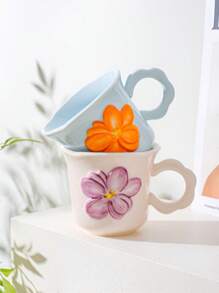 1 件 13.38 盎司花卉图案陶瓷杯（带咖啡勺），大容量独特创意陶瓷杯，情侣杯，优质早餐牛奶杯，家用水/咖啡杯，节日礼物 - 彩色 - 查看 3