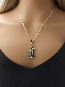 Collana con ciondolo a morte santa con micro intarsi di zirconi, tonalità dorata, gioielleria estiva adatta per uso quotidiano, vacanze, occasioni casual o formali, collana carina, accessorio per vacanze, design sofisticato, finitura di alta qualità, idea regalo - Ciondolo teschio - Visualizzare 3