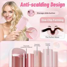 Curling Iron Hair Crimper Waver -Beach Waves Curling Wand, Ionic Deep Waver Hair Curler Tool With Ceramic 3 Barrel For Women, Dual Voltage, Anti-Scald, Easy To Use, Pink - 粉色 - 查看 6