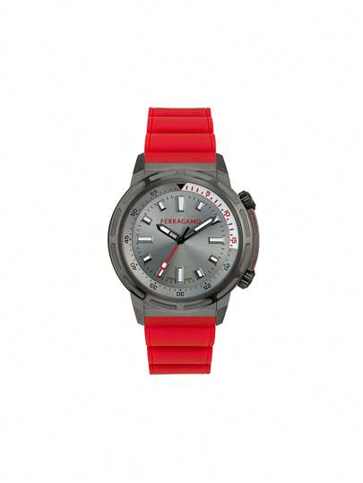 Salvatore Ferragamo Reloj de pulsera deportivo para hombre, de negocios, informal, con correa de silicona, analógico de cuarzo, multifunción, cronógrafo deportivo, 46 mm.