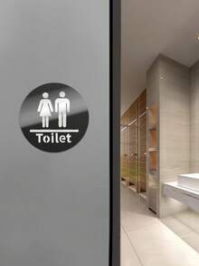 1pc 10cm Glossy Acrylic Wall Stickers, Bathroom Signage Mirror Stickers, Home Decor Wall Decals, Toilet Indicator Sign,For School Supplies,Back To School - Multicolor - View 5