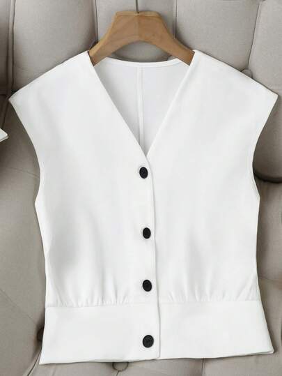 女士复古无袖背心，独特优雅纯色编织面料纽扣开合背心，适合晚间约会、节日、生日派对、正式晚宴、返校派对、休闲、单身派对、舞台表演、乡村音乐会、春夏秋