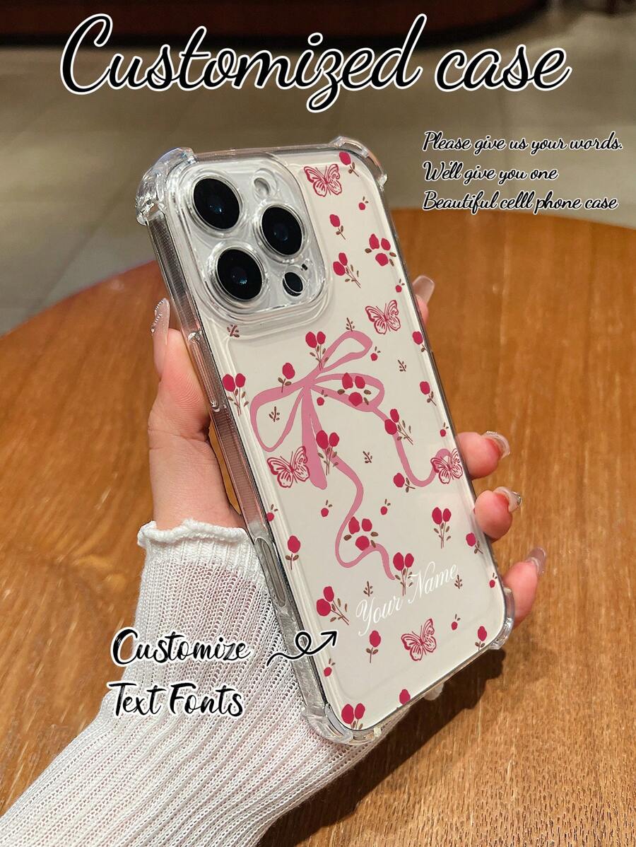1 pieza Funda personalizada para teléfono con diseño de Flores rosas y mariposas, impresión UV de alta definición, protección anticaídas transparente para las esquinas y la lente, compatible con iPhone 16 Pro Max/16 Pro/15 Pro Max/14 Pro Max/13 Pro Max, y teléfonos Android OPPO A, Redmi. Adecuado para regalos de Pascua, San Valentín, vuelta al cole, uso diario y aniversarios.
