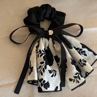 1pc Elegant Floral Bow Hair Scrunchie - Vintage Floral Pattern Fabric Hair Tie, Sweet Style Hair Scrunchies For Women, Washing Face, Hair Accessories, Hair Ties, Scrunchy Hair Ties, Sport, Home Beauty Women Accessory Gifts