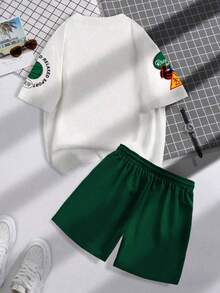 Conjunto hombre, conjunto de camiseta de manga corta entallada y pantalones cortos para hombre, uso casual y de moda para el día a día - Verde - Ver 3