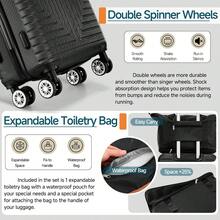 tooluck 5 Piece Luggage Sets ABS+PC Hard Shell Suitcases Travel Packing Box With Wheels TSA Aproved Lock And Carry On Bags Wash Bag Travel Suit Case Set For Men And Women,Black - 黑色 - 查看 7