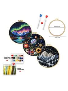 1 Piece Embroidery Kit, 20x20cm/7.9x7.9 Inches, Interstellar Scenery Theme, Handmade DIY Embroidery Kit, Suitable For Both Adults And Beginners, Including User Manual, Printed Fabric, Embroidery Frame, And Needles And Threads