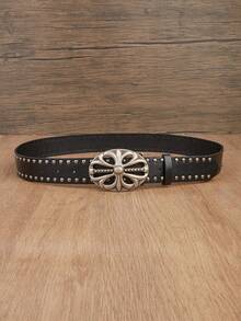 1条男士Y2K朋克风花卉交叉扣黑色休闲腰带，百搭腰带，适合日常穿着，秋季、万圣节、秋冬季配饰，适合青少年、青年、男士，休闲、户外、运动、度假、毕业礼物、生日礼物、日常穿着 - 金屬十字 - 查看 11