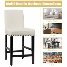 GOFLAME Set Of 2 Bar Stools Counter Height Chair Upholstered Low Backrest Wide Seat - Beige - View 7
