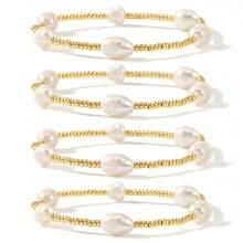 2/4/6/10 件夏季仿珍珠金色 Mikyuki 珠弹力手链 2024 新款时尚女士套装手链珠宝礼物 - 彩色 - 查看 9