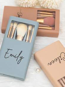 个性化定制姓名化妆刷收纳盒，带镜子，便携式化妆品收纳盒，可定制姓名旅行配件收纳盒，粉扑，鼻影刷，眼影刷，腮红刷，手提包 - 均碼 - 查看 5