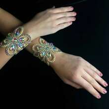 Colorful Crystal Flower Hand Bracelet Belly Dance Jewelry For Women Performance Show Rhinestone Bangle Bracelet Wedding Design - 鍍銀 - 查看 1