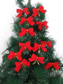 24 piezas - Mini lazos navideños, decoraciones de lazos rojos, guirnaldas, árboles de Navidad con lazos, decoraciones con lazos, adornos colgantes para árboles de Navidad - Lazos con brillo y lentejuelas para decoración de árboles, coronas festivas y adornos de regalos, adornos clásicos de tela con lazos navideños